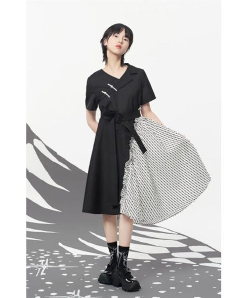 Pin Detail Contrast Wrap Dress